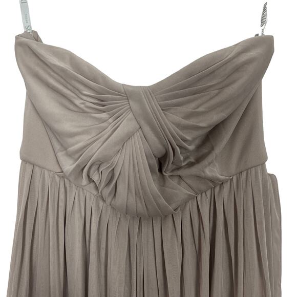 David's Bridal One Shoulder Strap Beige Maxi Dress Size 4 - Picture 3 of 16